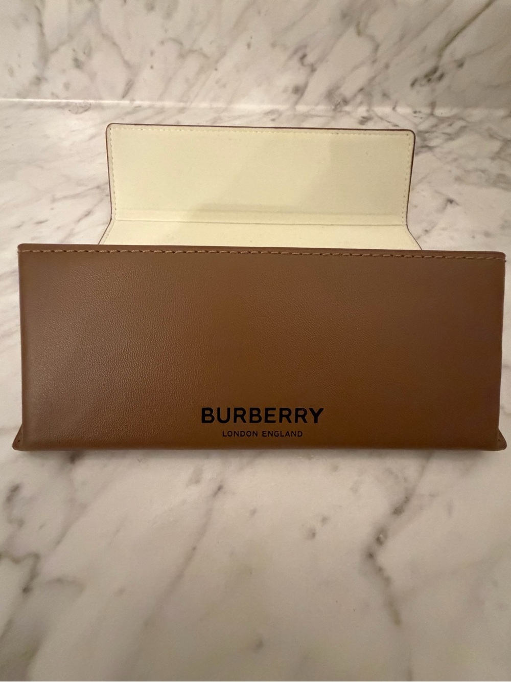 Burberry Tan and Cream Leather Eyeglass Case